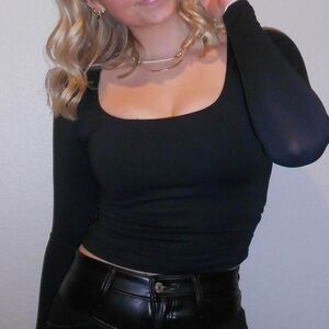 Square neck black long sleeve shirt